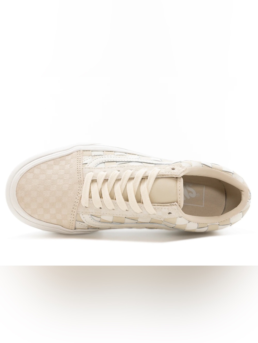 Vans Old Skool Platform Checkerboard Woven Lace Up Beige White Sneakers Shoes 8 - Picture 3 of 11